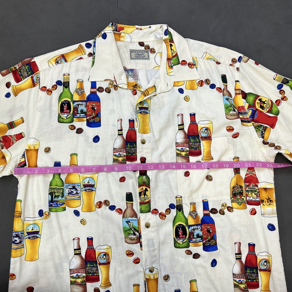 Weekender Traveler Shirt Mens Large Beer Bottles Caribbean Happy Hour Ivory FS - Picture 9 of 9